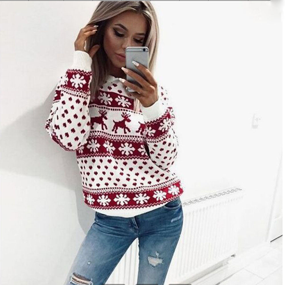 Fashion Tops Knit Christmas Snow Jumper Womens