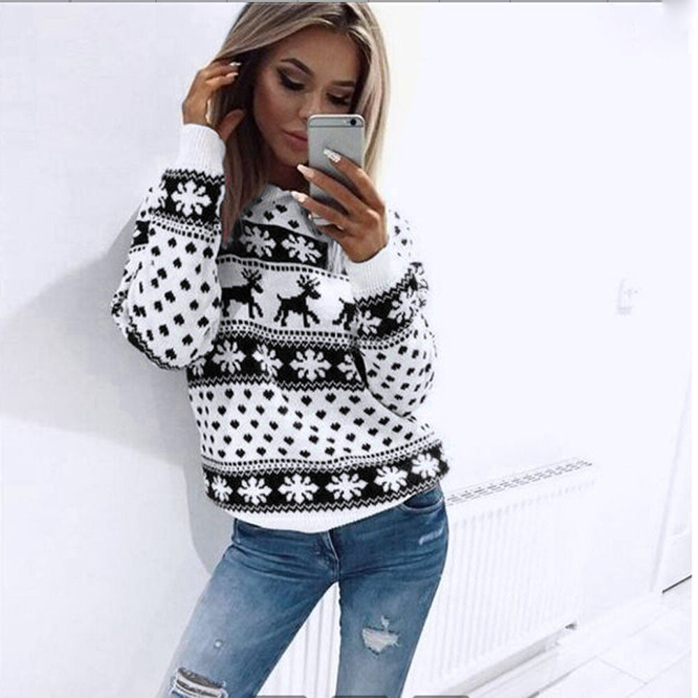 Fashion Tops Knit Christmas Snow Jumper Womens