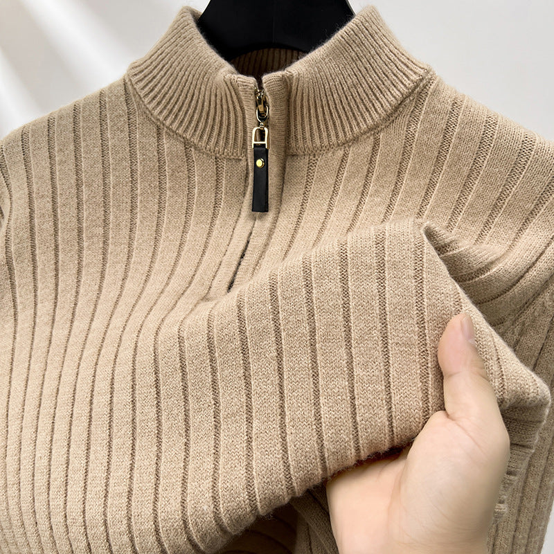 Men's Pullover Half Zipper Sweater Vertical Stripes