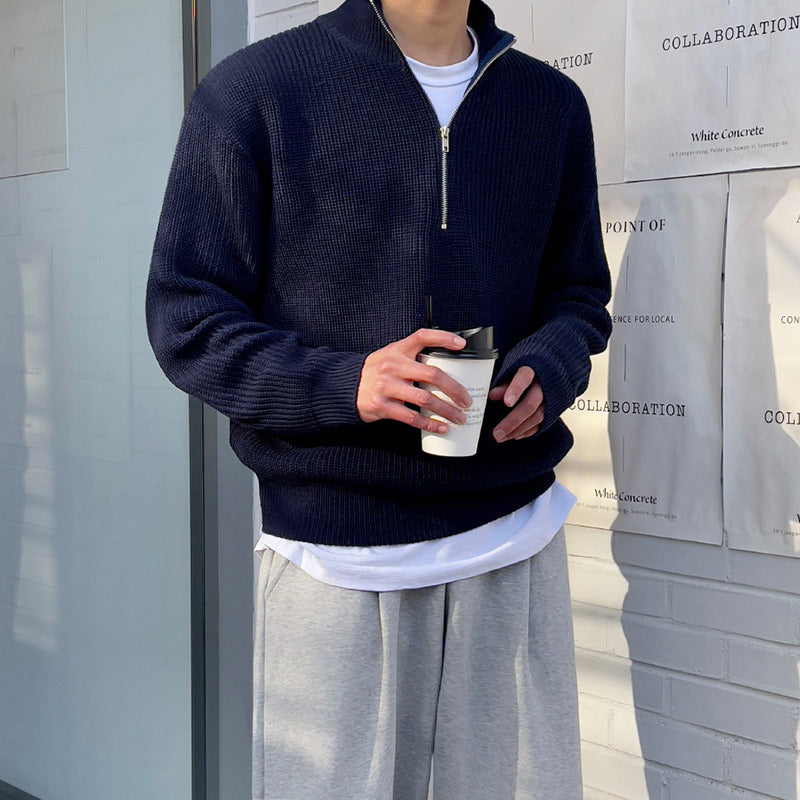 Half Turtleneck Zipper Sweater Men's Knitwear Coat