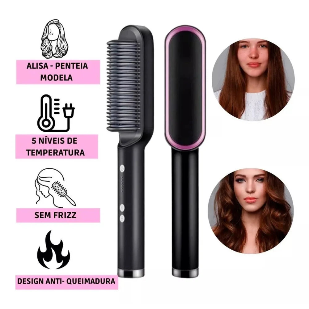 3-in-1 Electric Hair Straightening Brush – 120/220V