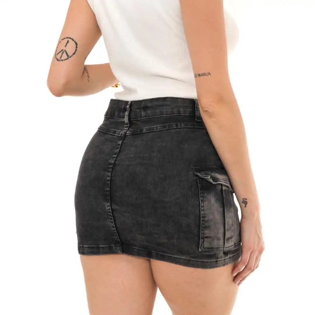Mini Cargo Skirt Gray Graphite Marbled Jeans