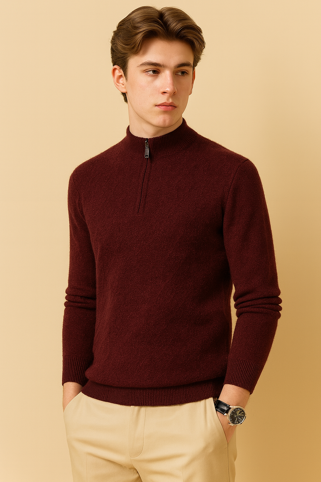 Thick Sweater Men's Half Turtleneck Zipper