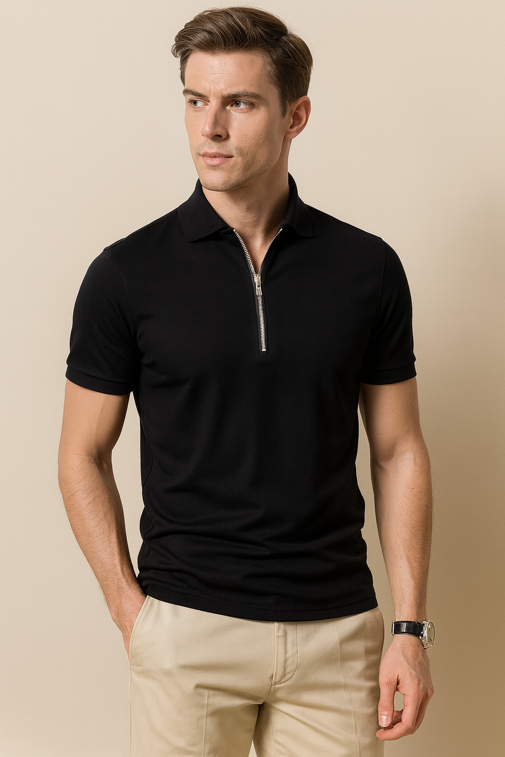 Half Zipper Men's Pullover Short Sleeves