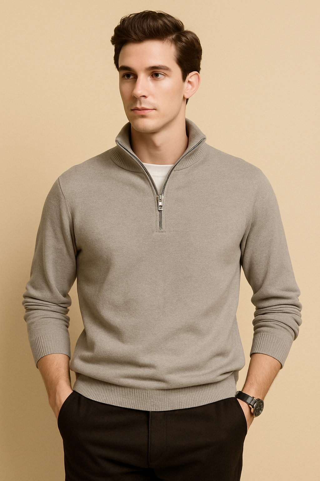 Half Zipper Sports Sweater Solid Color