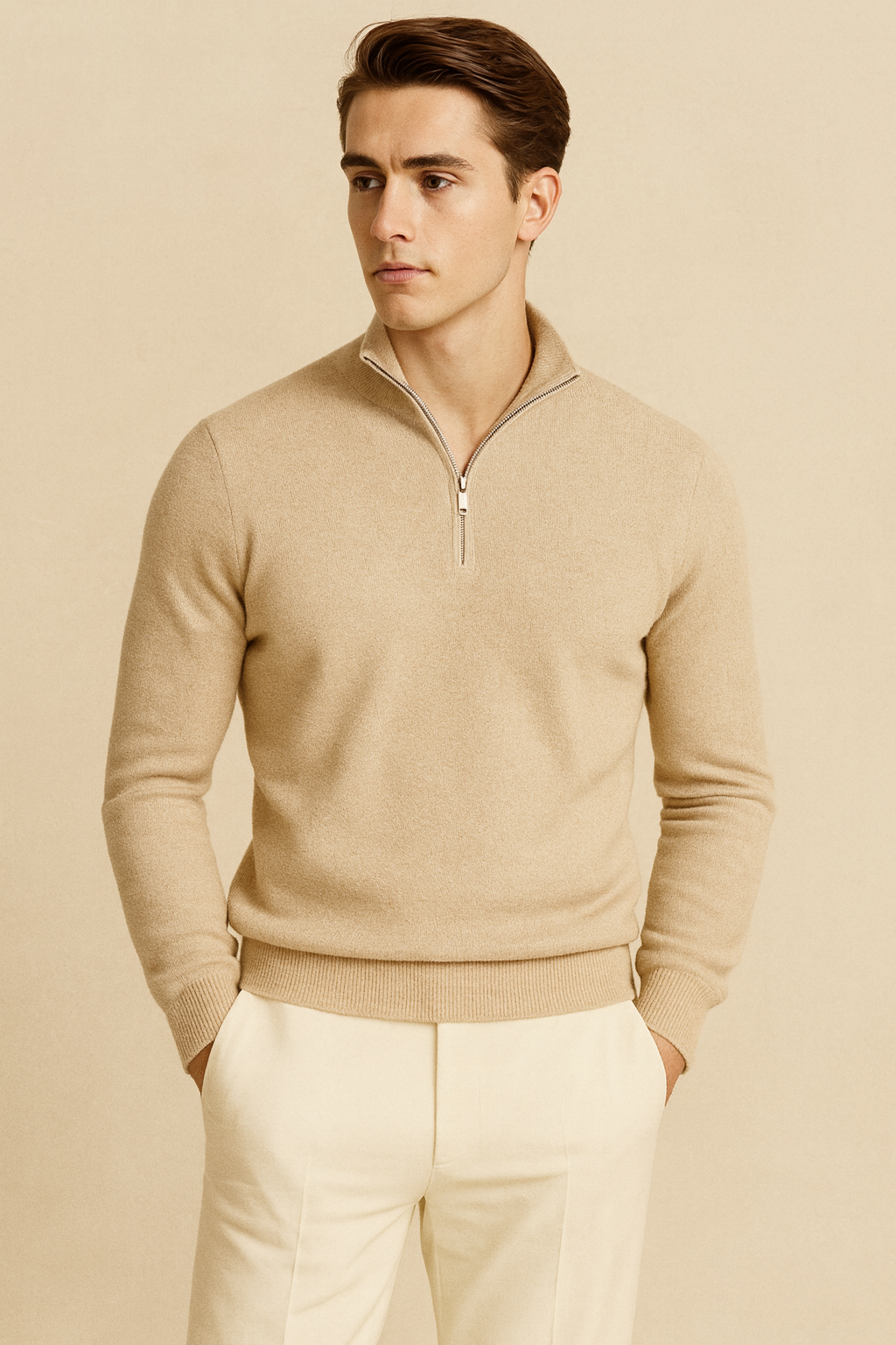 Solid Color Men's Half Zipper Hooded Sweater