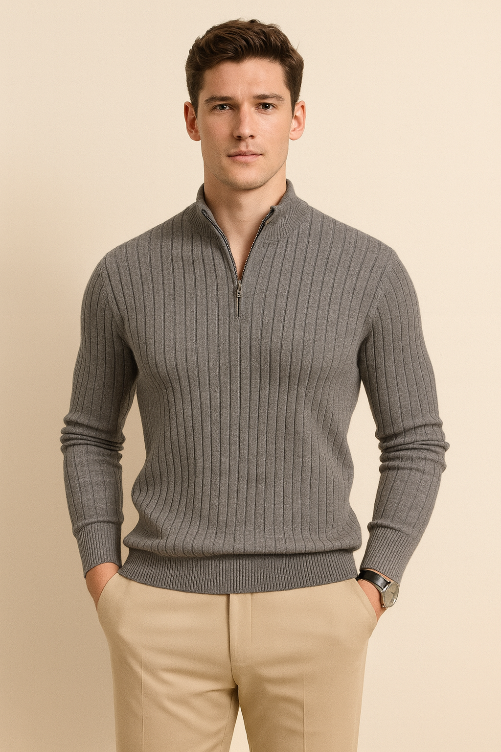 Men's Pullover Half Zipper Sweater Vertical Stripes