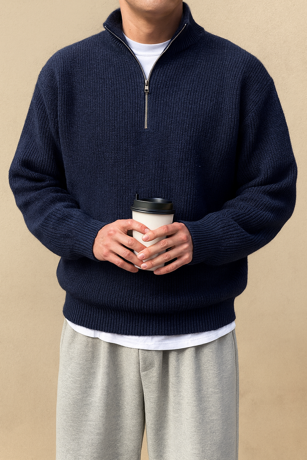 Half Turtleneck Zipper Sweater Men's Knitwear Coat