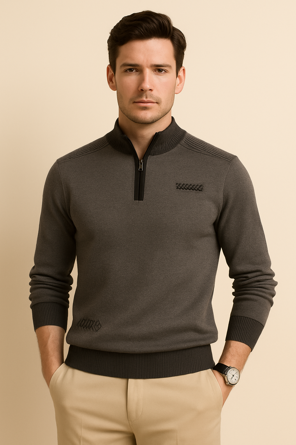 Half-high Collar Zipper Middle-aged Cardigan