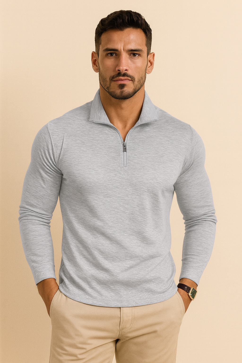 Twill Jacquard Half Long-sleeve Zipper Men
