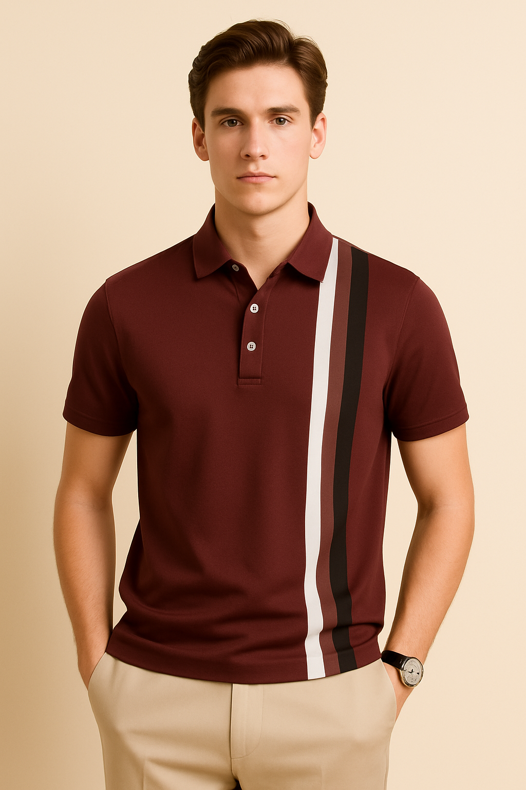 Striped Printing Lapel Polo Shirt