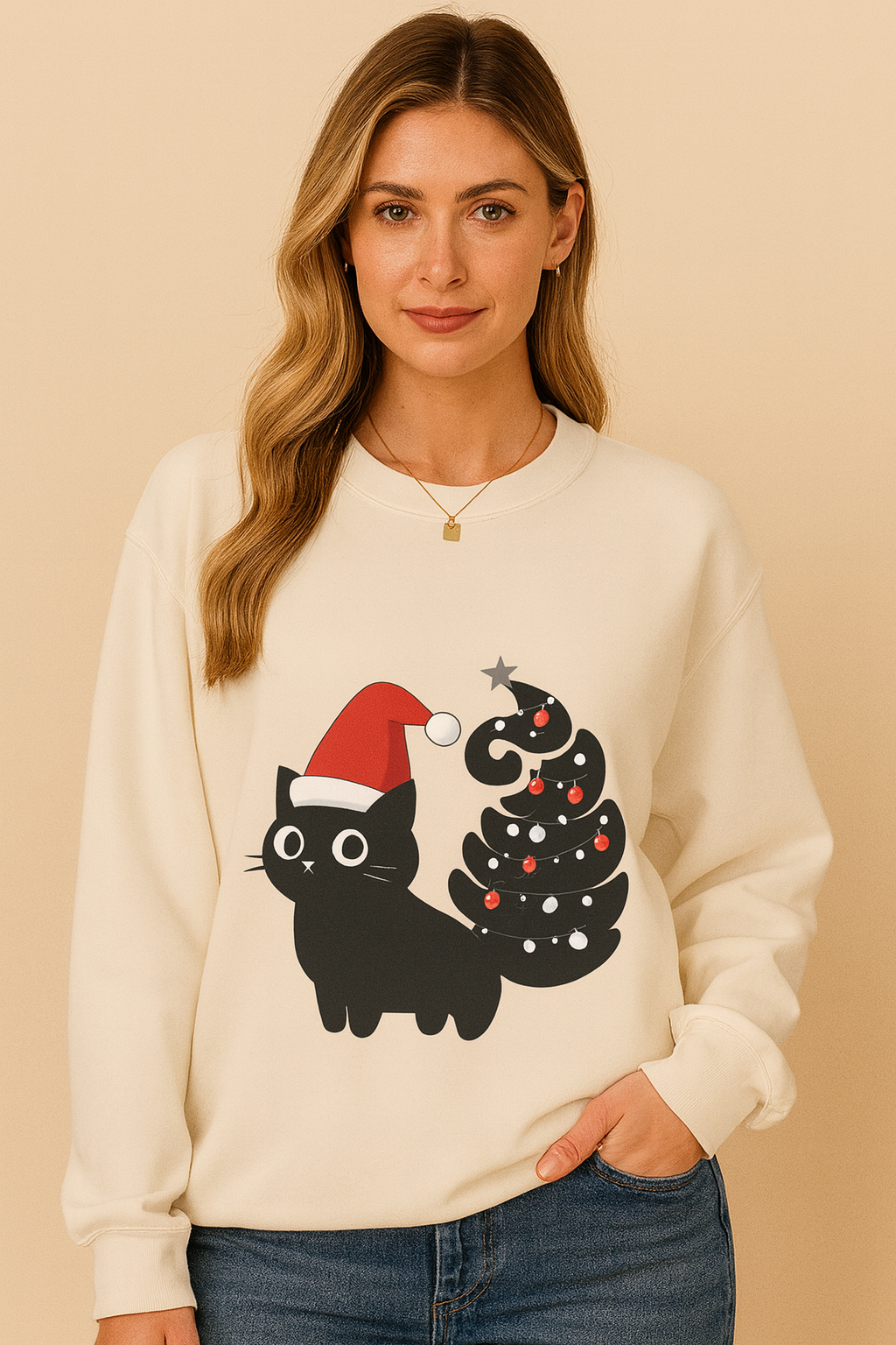 Cute Christmas Cat Pullover for Women