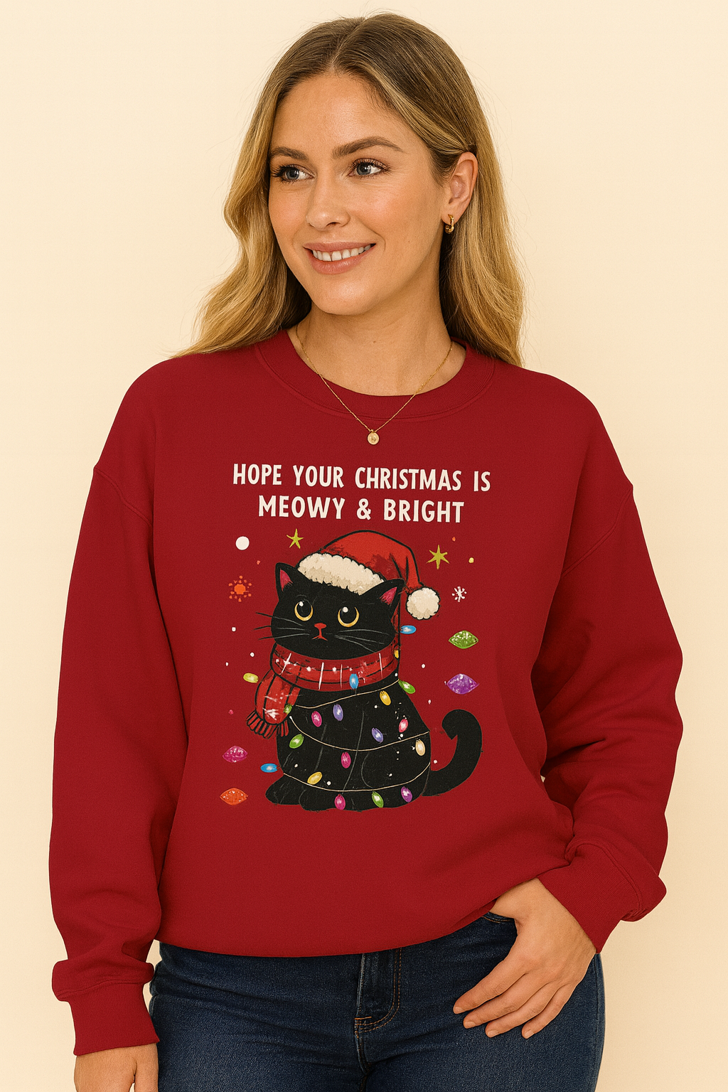 Christmas print sweatshirt, crew neck casual sweatshirt for winter & fall, women's clothing.