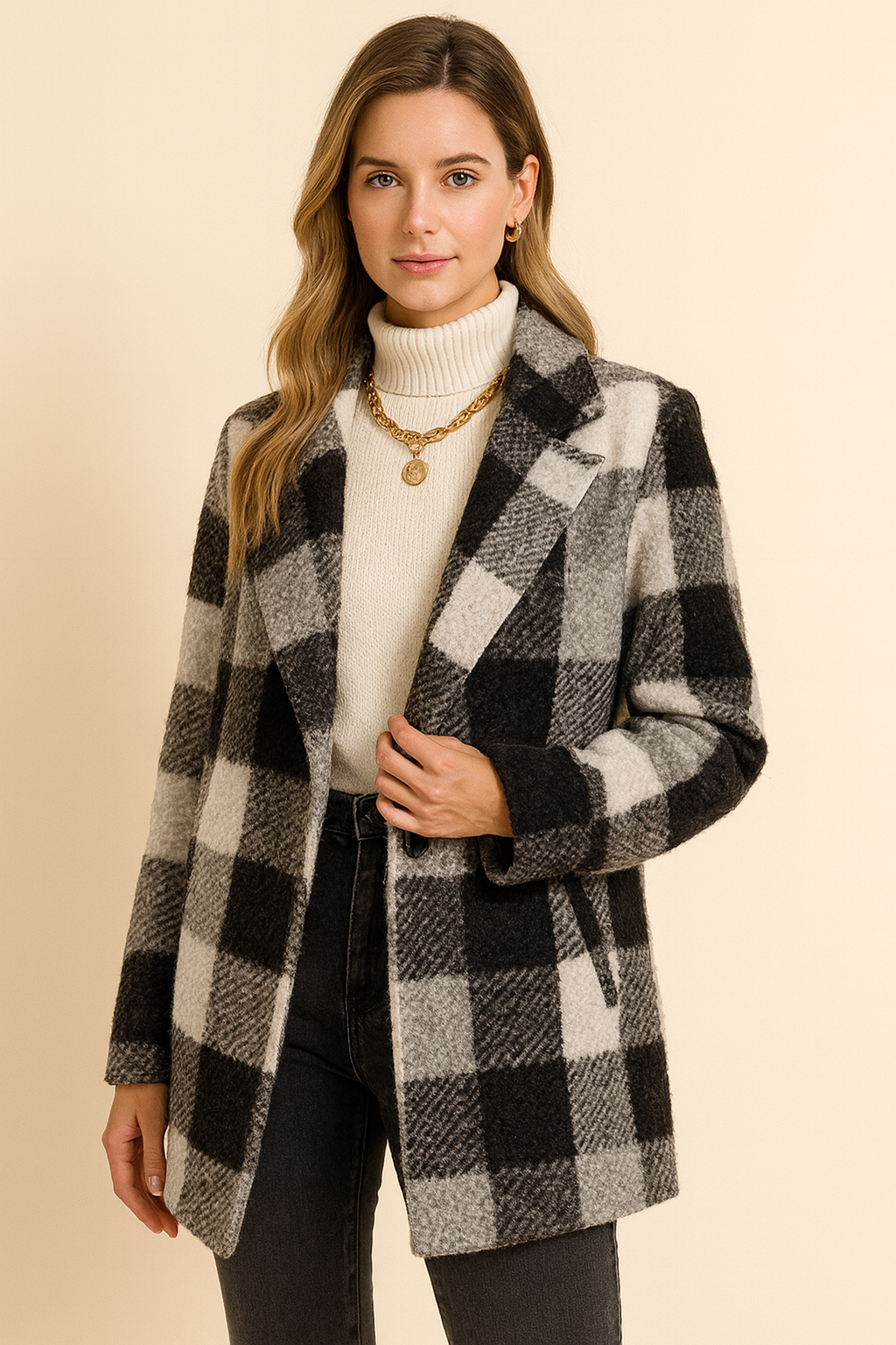 Loose Plaid Sweater Cardigan