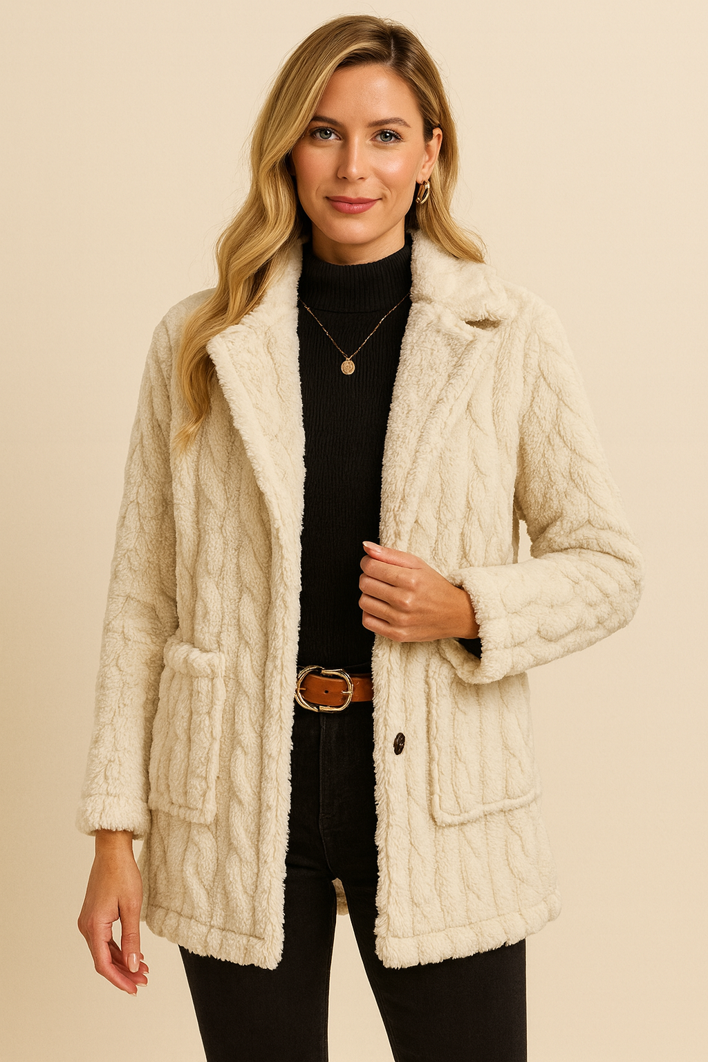 Double-sided Plush Water Ripple Button Cardigan Pocket Lapel Casual Top Jacket