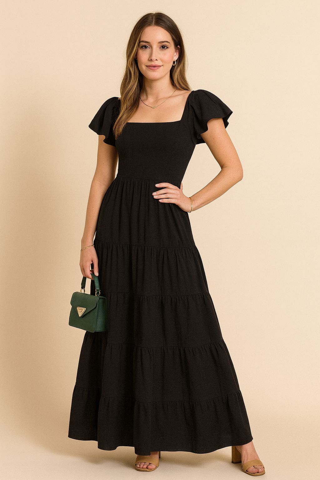 2022 Summer Ladies Dress Sundress Square Neck Puff Sleeve Maxi Dress Casual Beach Dress