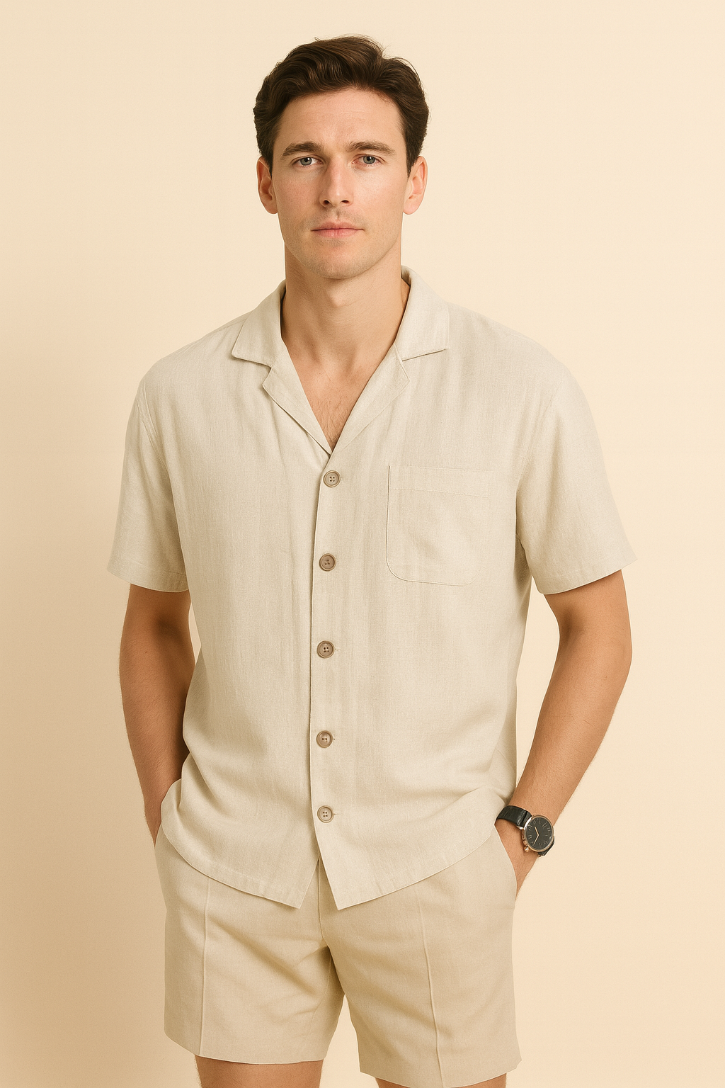 Men's Linen Short Sleeve Shirt Set Linen Summer