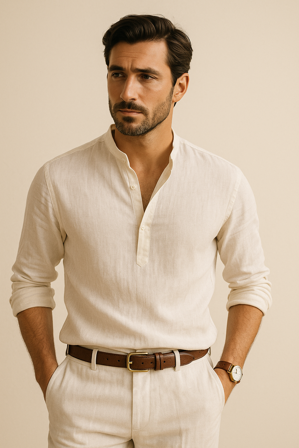 2022 foreign trade men's linen long-sleeved