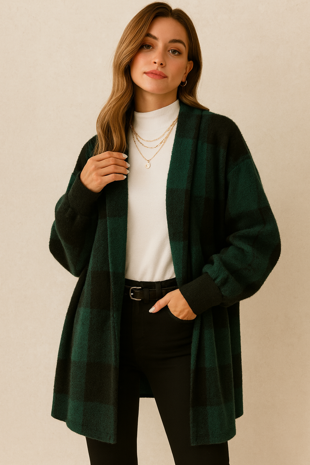 Loose Plaid Sweater Cardigan