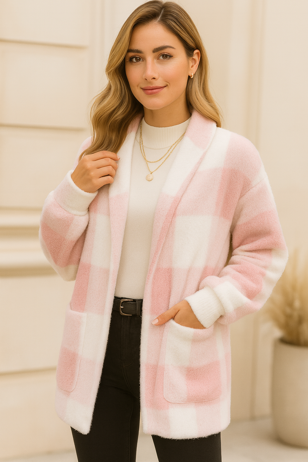 Loose Plaid Sweater Cardigan