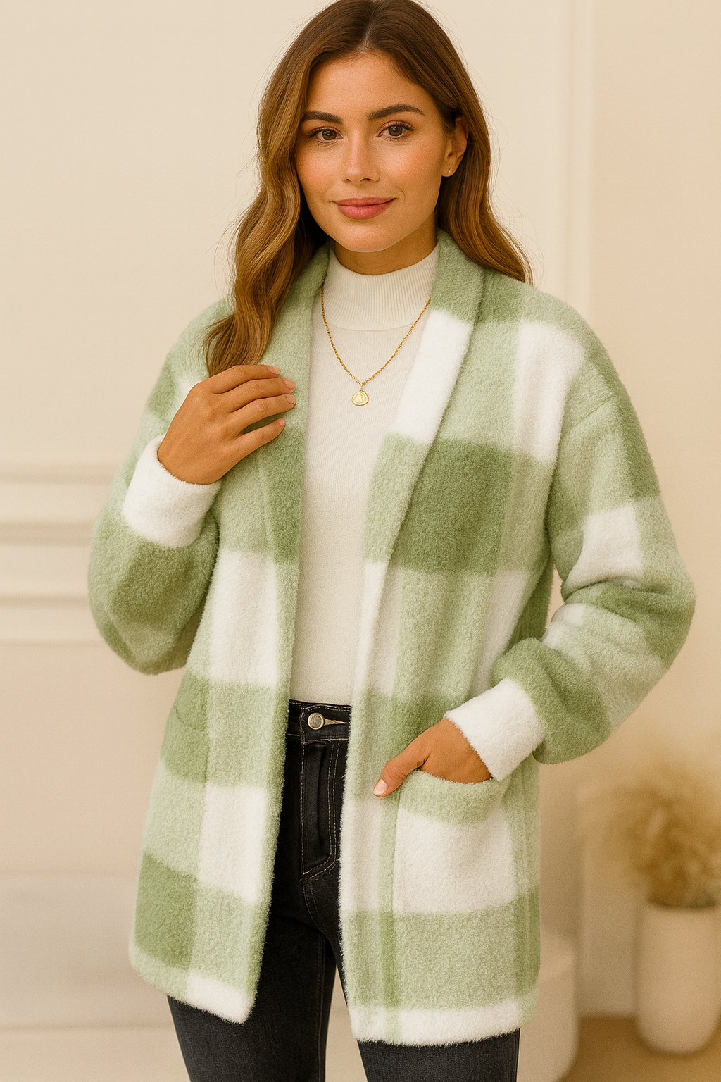 Loose Plaid Sweater Cardigan