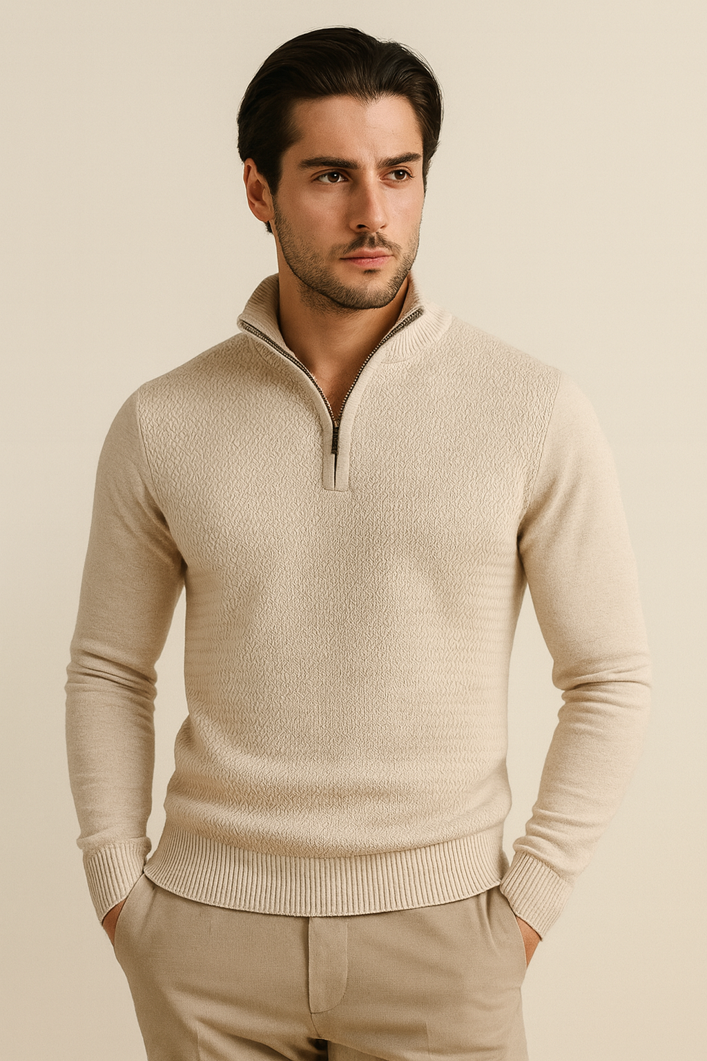 Men's Solid Color Half Zipper Sweater