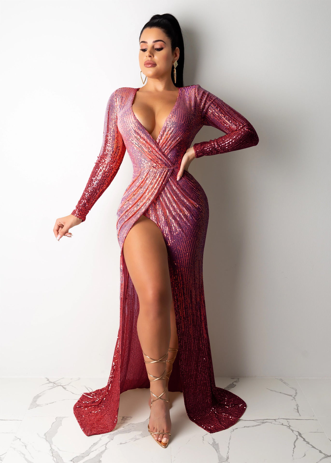 European and American dress sexy elegant long-sleeved