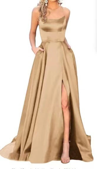2023 solid color European and American bridesmaid dress long
