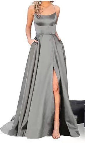2023 solid color European and American bridesmaid dress long