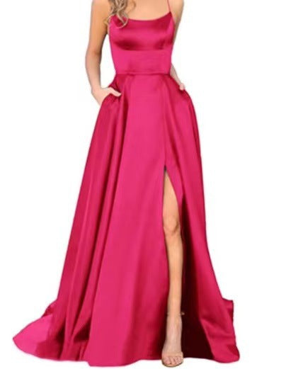 2023 solid color European and American bridesmaid dress long