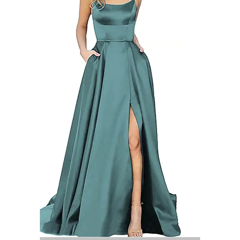 2023 solid color European and American bridesmaid dress long