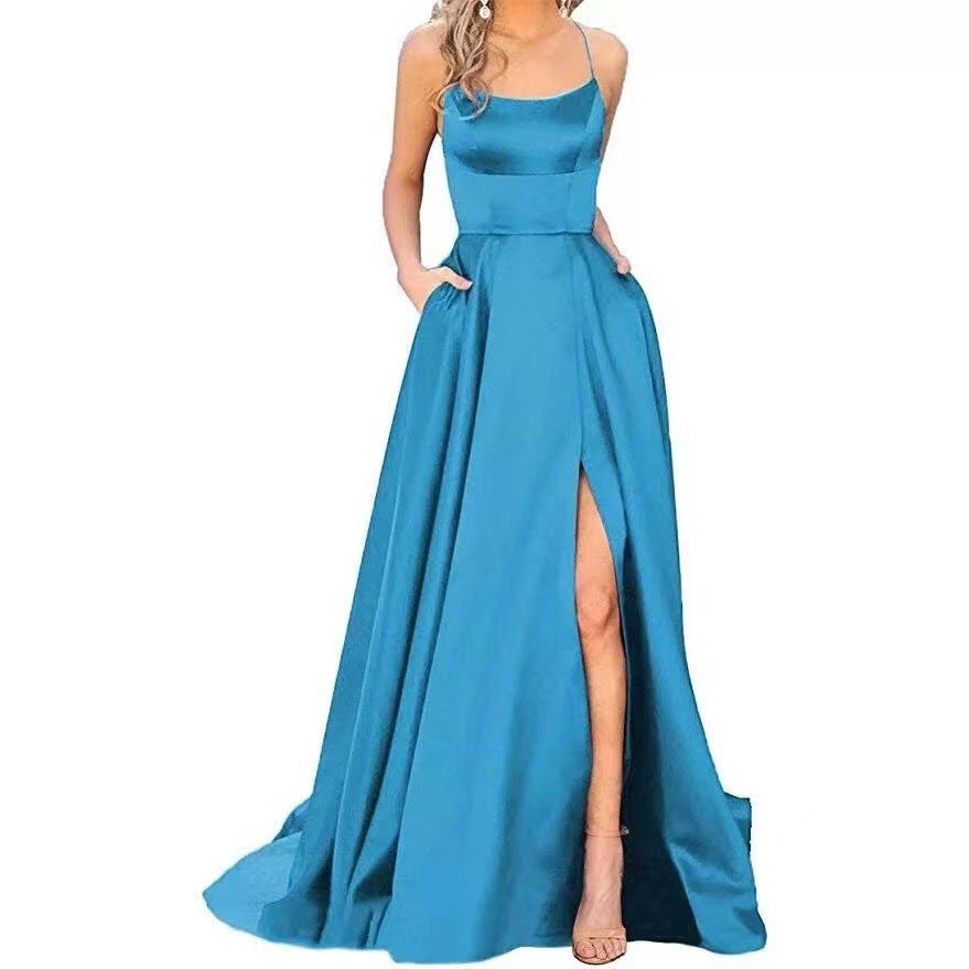2023 solid color European and American bridesmaid dress long
