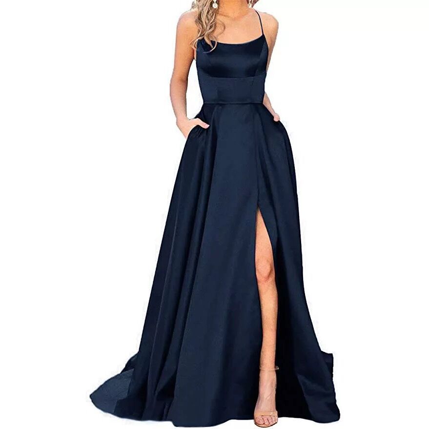 2023 solid color European and American bridesmaid dress long
