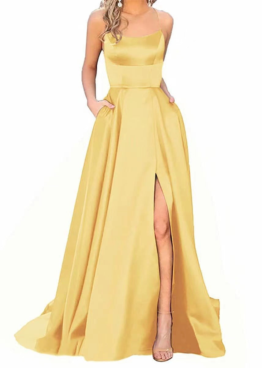 2023 solid color European and American bridesmaid dress long