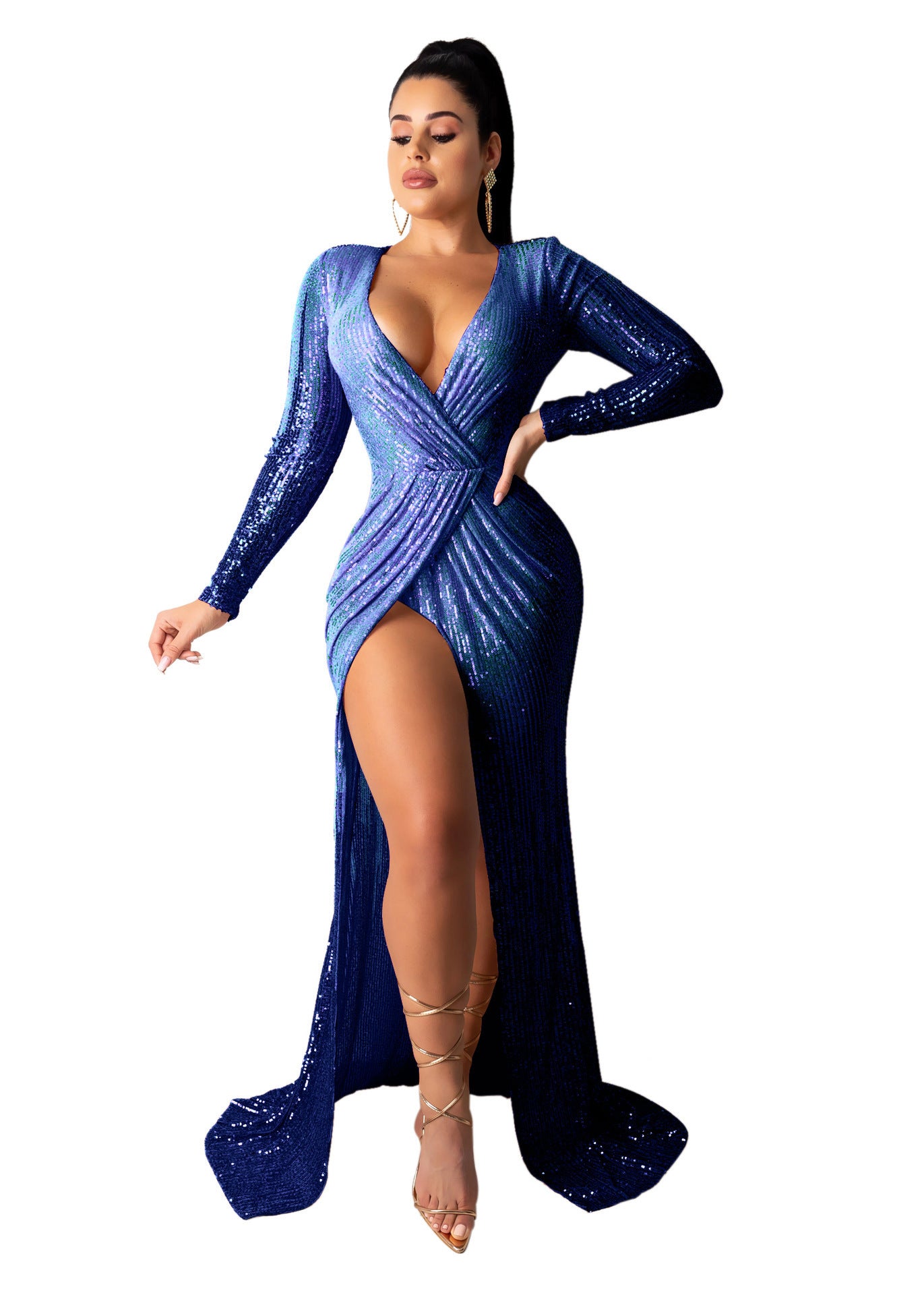 European and American dress sexy elegant long-sleeved