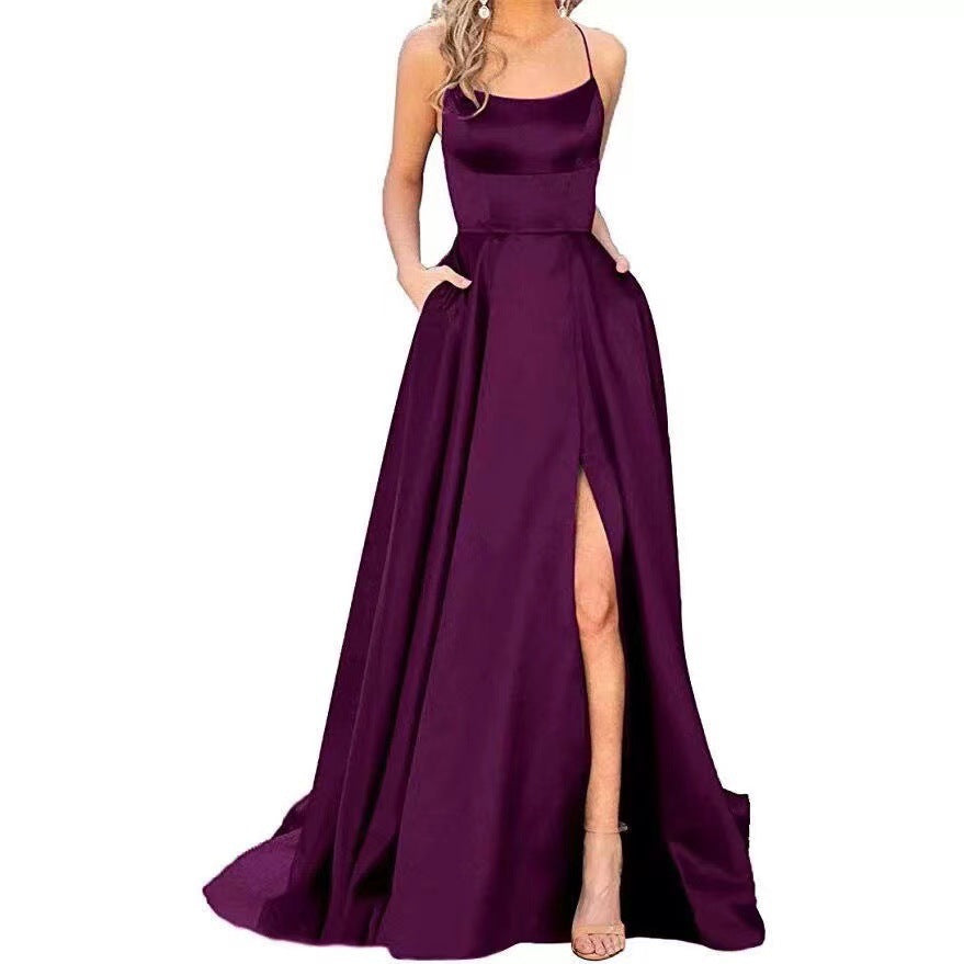 2023 solid color European and American bridesmaid dress long