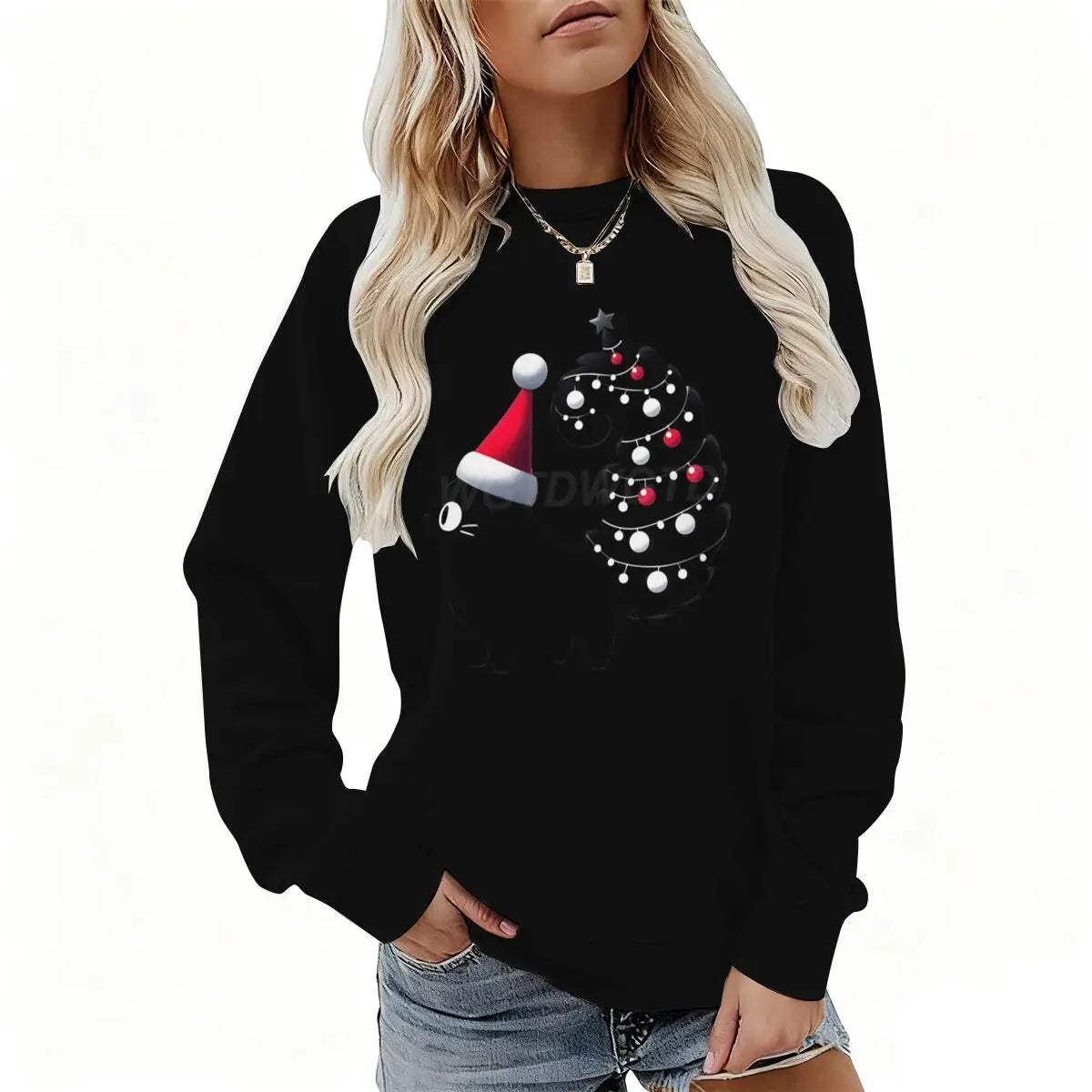 Cute Christmas Cat Pullover for Women