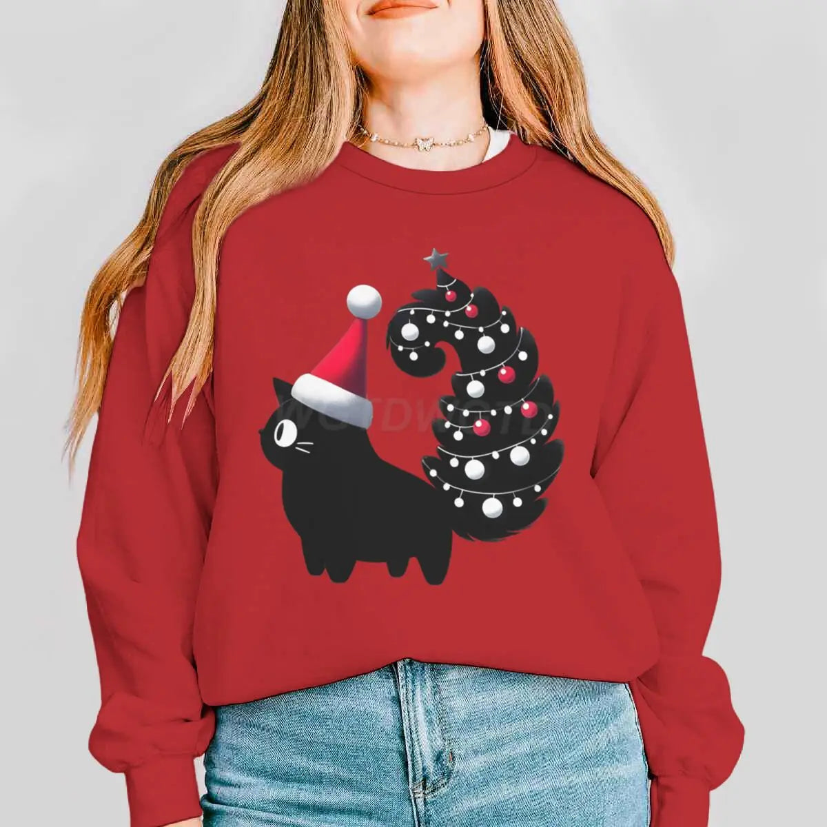 Cute Christmas Cat Pullover for Women