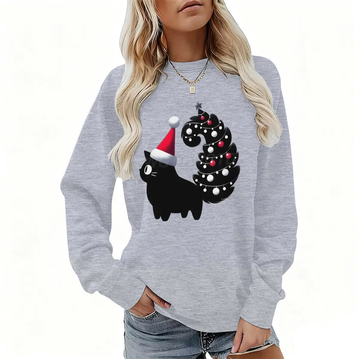 Cute Christmas Cat Pullover for Women