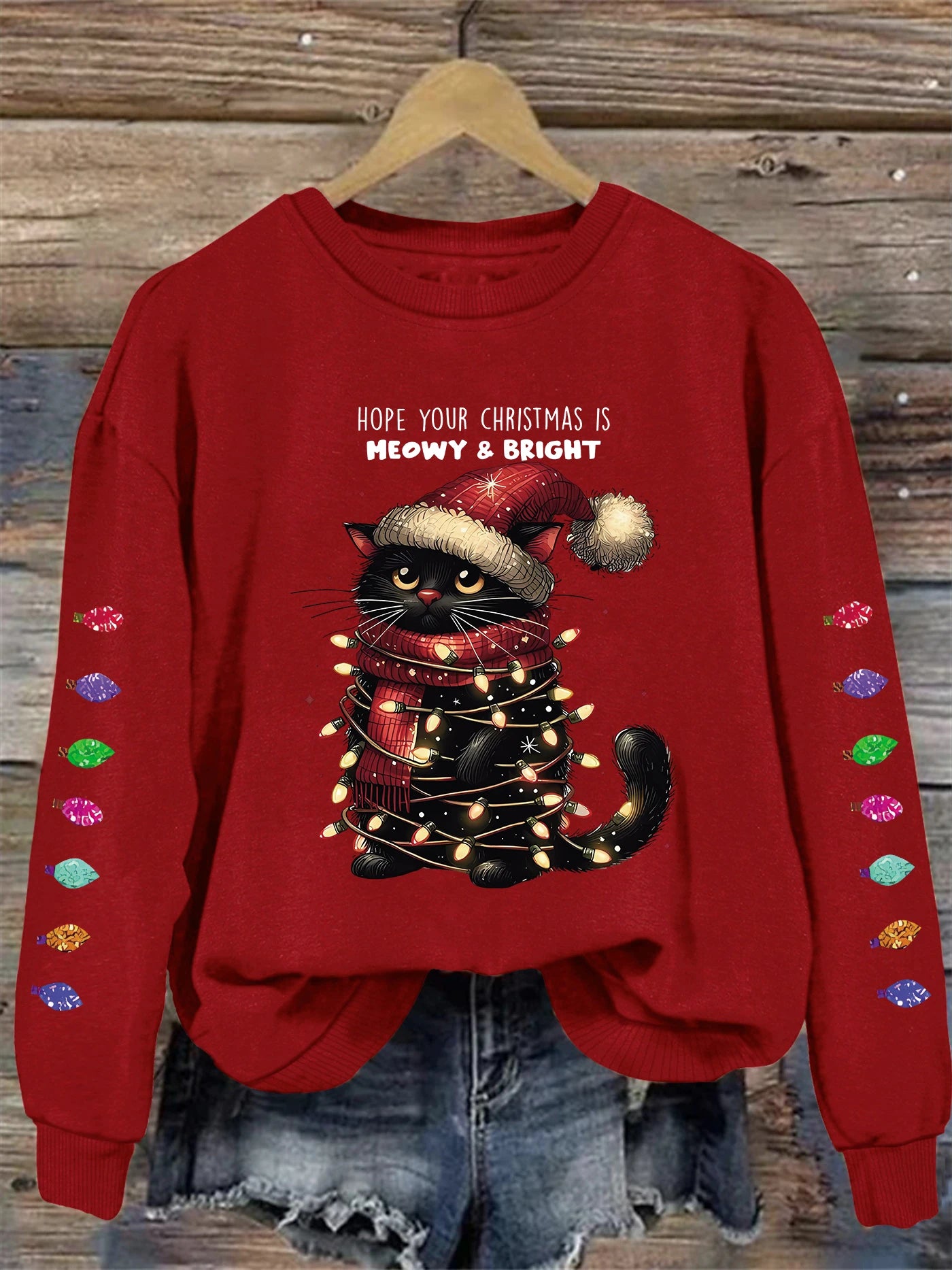 Christmas print sweatshirt, crew neck casual sweatshirt for winter & fall, women's clothing.