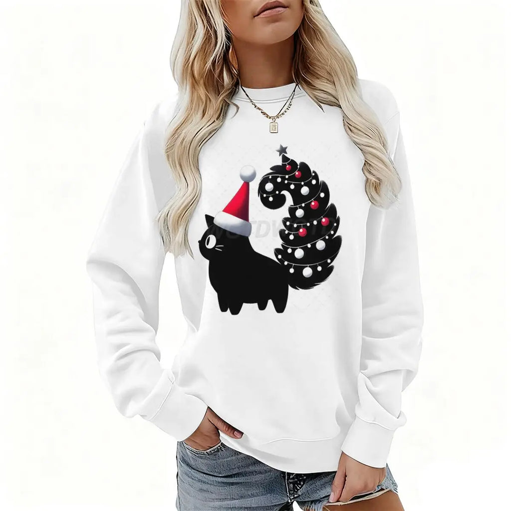 Cute Christmas Cat Pullover for Women