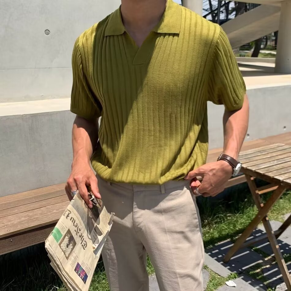 Polo Collar Polo Shirt Knitted Short Sleeve