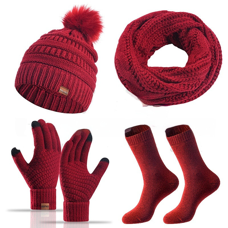 Winter Female Cap Scarf Gloves And Socks