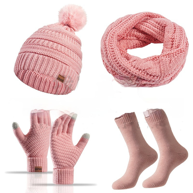 Winter Female Cap Scarf Gloves And Socks